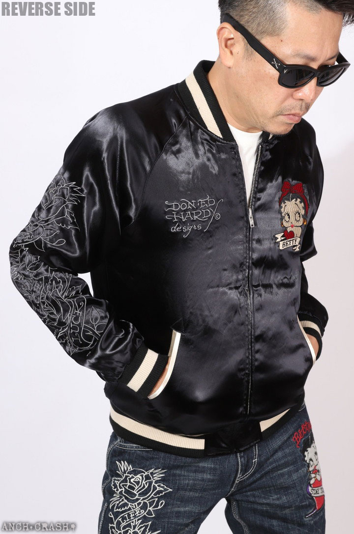 24h限定pMAX13.5倍!6/4pm25:59迄 BETTY BOOP×Ed Hardy リバーシブルスカジャン BED-2510 ベティブープ エドハーディー 刺繍の画像