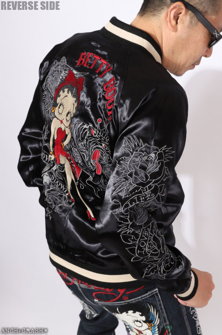 24h限定pMAX13.5倍!6/4pm25:59迄 BETTY BOOP×Ed Hardy リバーシブルスカジャン BED-2510 ベティブープ エドハーディー 刺繍の画像