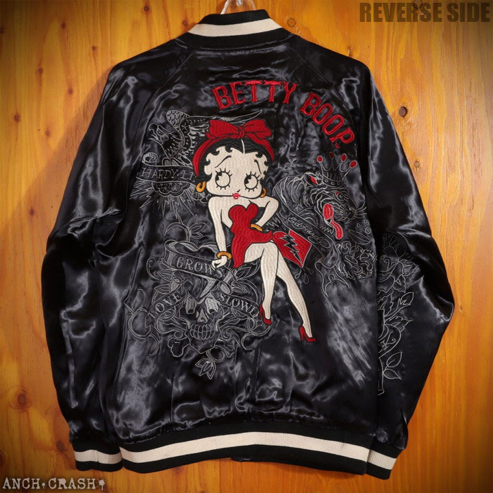 24h限定pMAX13.5倍!6/4pm25:59迄 BETTY BOOP×Ed Hardy リバーシブルスカジャン BED-2510 ベティブープ エドハーディー 刺繍の画像