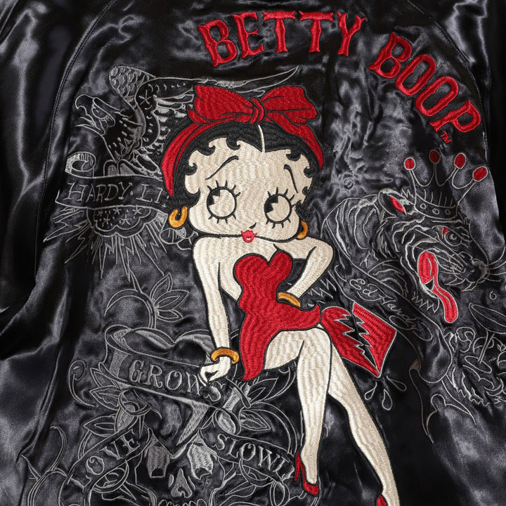 24h限定pMAX13.5倍!6/4pm25:59迄 BETTY BOOP×Ed Hardy リバーシブルスカジャン BED-2510 ベティブープ エドハーディー 刺繍の画像
