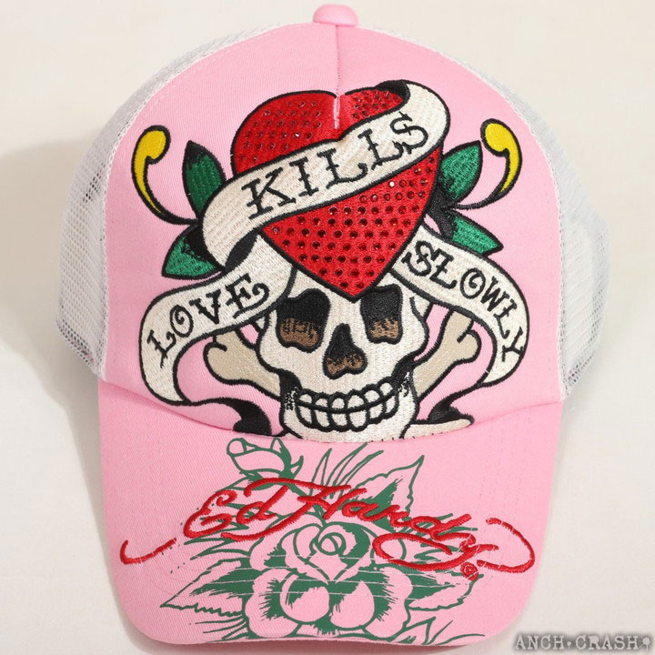 24h限定P最大18倍!12/10pm23:59迄 Ed Hardy エドハーディー ツイルメッシュCAP EDH-2415 刺繍 プリント  ラインストーン