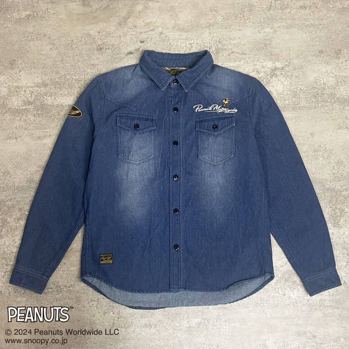 FLAG STAFF SNOOPY コラボ ストレッチデニム 長袖シャツ (451089)【送料無料】フラッグスタッフ スヌーピー 刺繍 Flag staff（フラッグスタッフ） FLAG STAFF SNOOPY コラボ ストレッチ