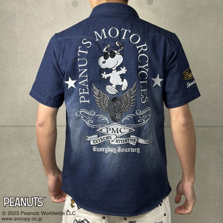 FLAG STAFF SNOOPY コラボ 半袖 デニムシャツ (452096) 【送料無料】フラッグスタッフ スヌーピー 刺繍 Flag staff（フラッグスタッフ） FLAG STAFF SNOOPY コラボ 半袖