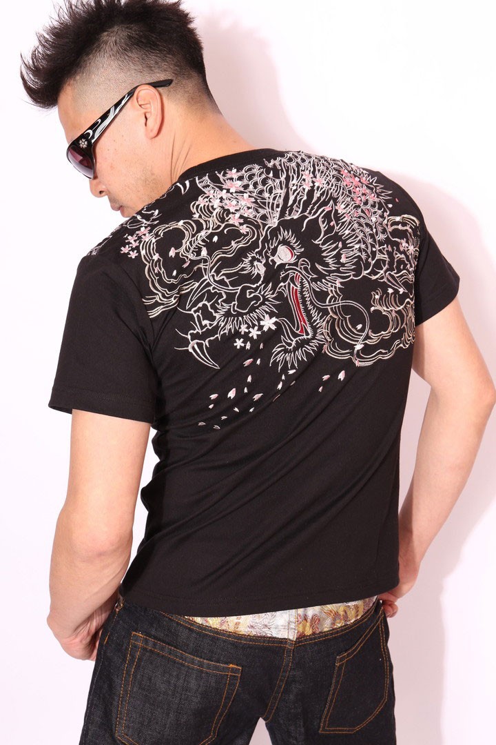 satori さとり 桜暴龍 刺繍 和柄 半袖 Tシャツ(GST-653)サトリ SATORI 24h限定P最大17倍!1/11pm23:59迄 さとり 桜暴龍 刺繍 和柄 半袖
