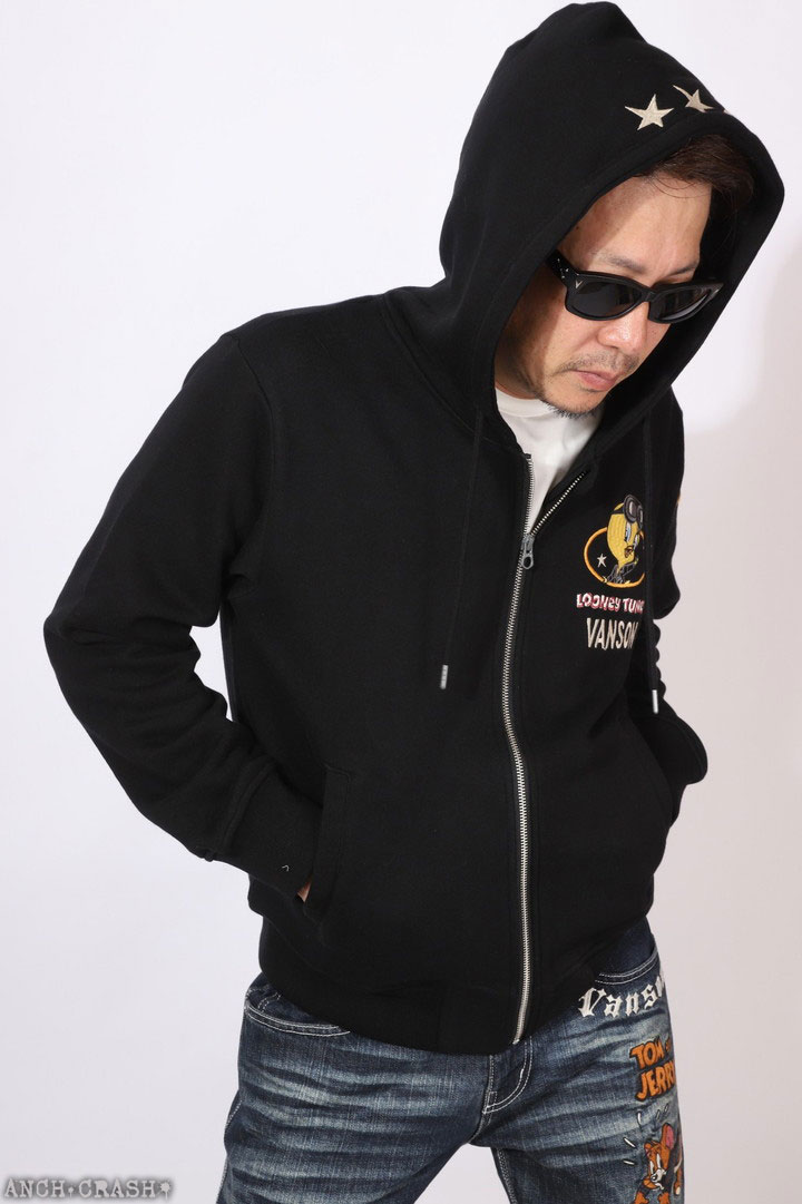 マークアンドロナ　ルーニーテューンズ　パーカー　黒 VANSON（バンソン） ルーニー・テューンズ コラボ フルZIP パーカー