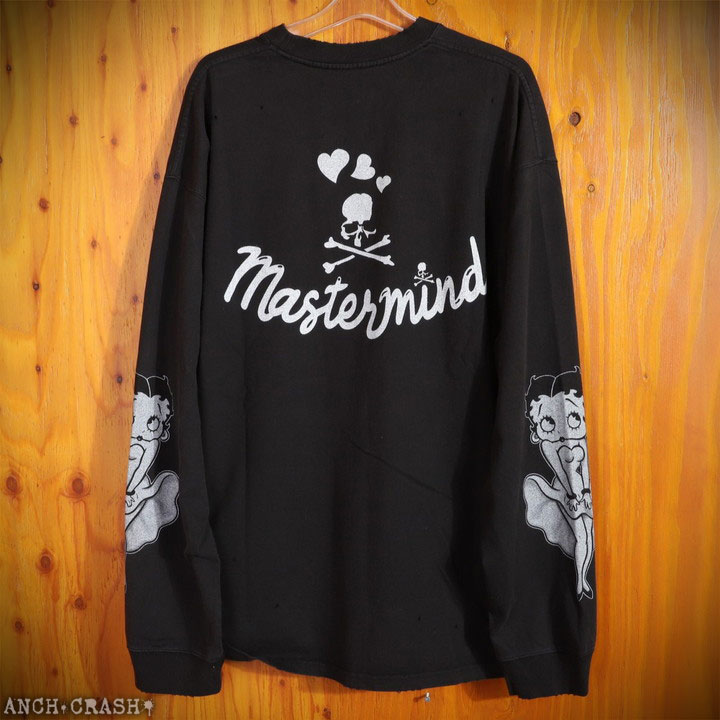 Betty Boop×MASTERMIND WORLD ダメージ加工 長袖Tシャツ  (MW25C15-TS208) 【送料無料】マスターマインドワールド ベティブープ ボクシーフィット オーバーサイズ BETTY BOOP（ベティ ブープ） Betty Boop×MASTERMIND WORLD ダメージ