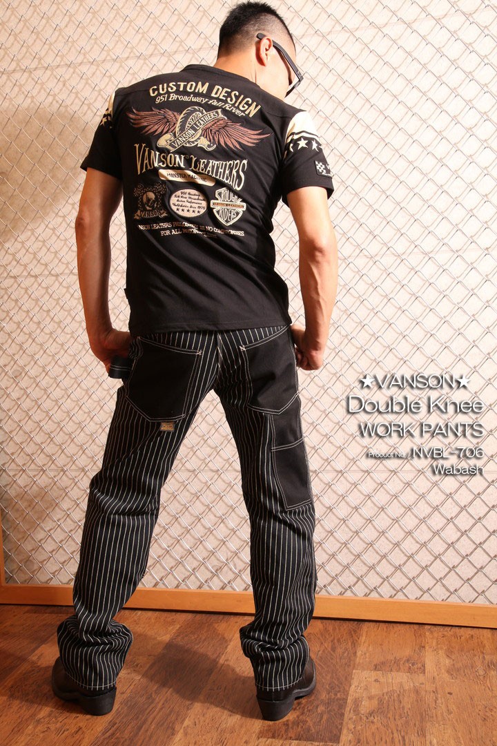 バンソン VANSON ダブルニー ワークパンツ NVBL-706 刺繍 バックル