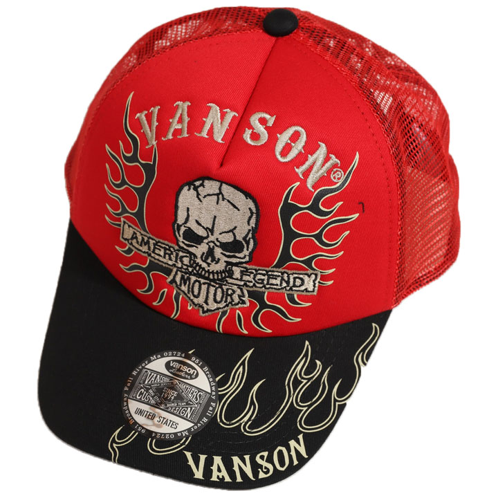 VANSON バンソン フレアスカル ツイルメッシュキャップ NVCP-2301 刺繍 ステッカー