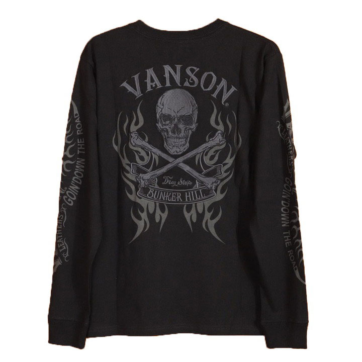 VANSON バンソン スカル×ボーン ロンT NVLT-2309 長袖Tシャツ 刺繍