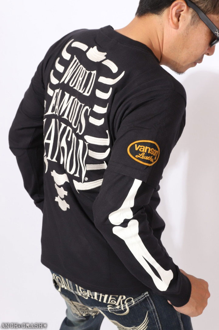 VANSON ロゴボーン フェイク ロンTEE (NVLT-2511) 【送料無料】バンソン 刺繍 ワッペン レイヤード 長袖Tシャツ VANSON ロゴボーン フェイク ロンTEE NVLT-2511 バンソン 刺繍