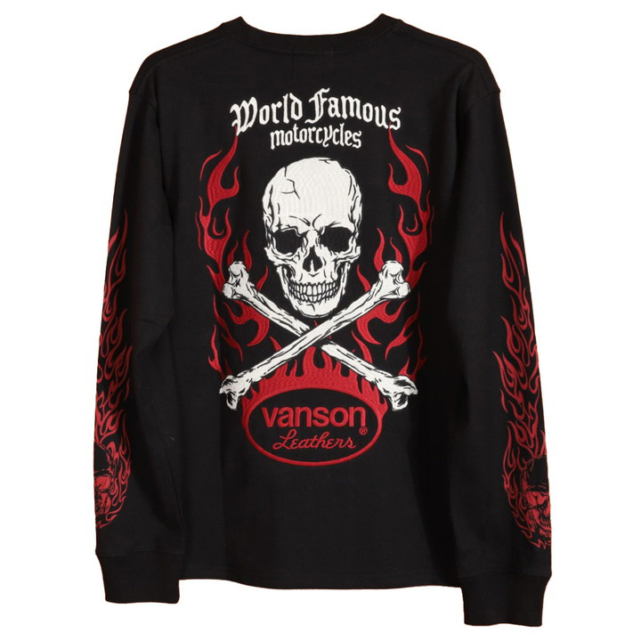 VANSON（バンソン） バーニングスカル ロンTEE NVLT-2601 刺繍 長袖T