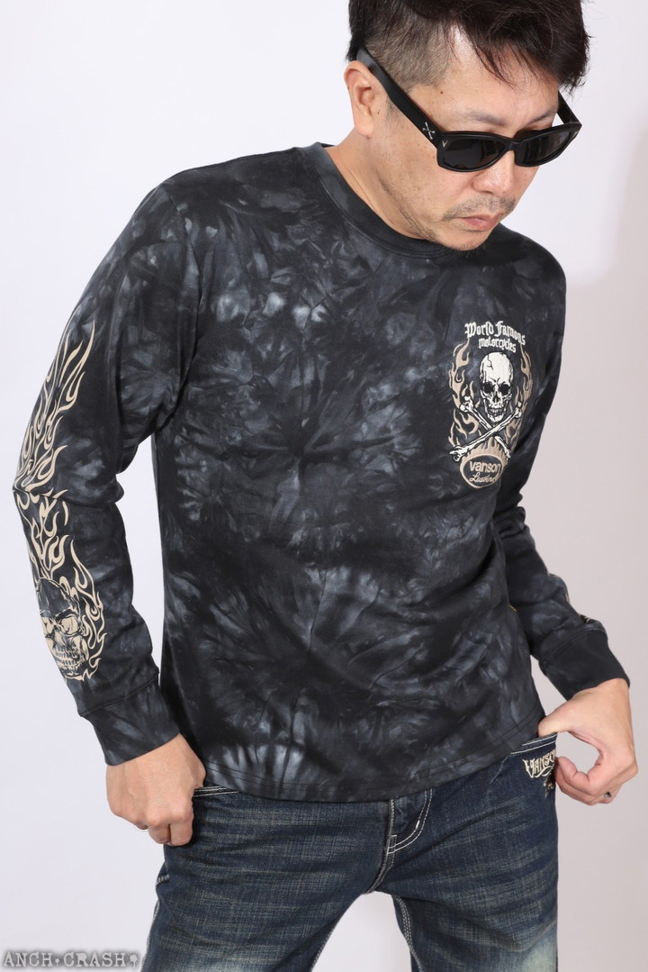 VANSON（バンソン） バーニングスカル ロンTEE NVLT-2601 刺繍 長袖T