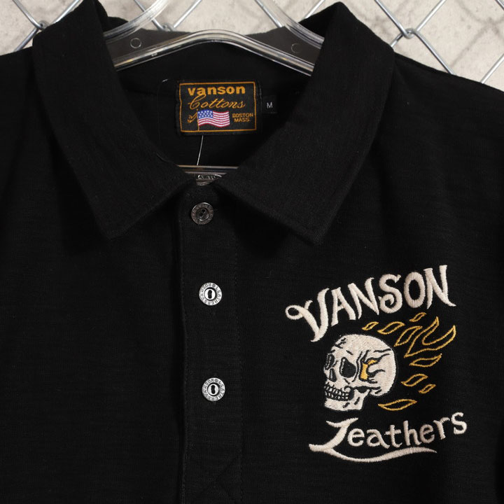 VANSON バンソン バーニングスカル 半袖ポロシャツ NVPS-2306 刺繍 