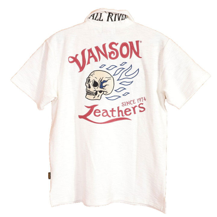 VANSON バーニングスカル 半袖ポロシャツ NVPS-2306 刺繍 発泡プリント バンソン