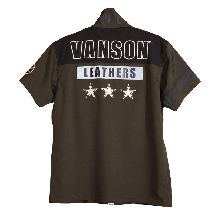 VANSON バンソン ストレッチ 半袖シャツ NVSS-2202 刺繍 反射シート
