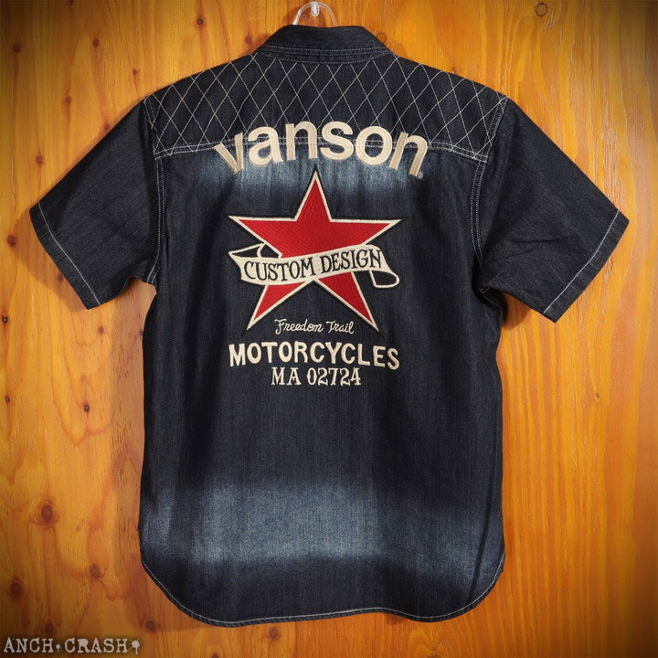 VANSON（バンソン） スター デニム 半袖シャツ NVSS-2601 刺繍