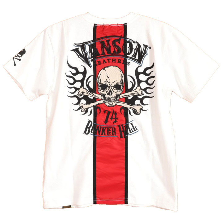 VANSON フレアスカル 半袖Tシャツ NVST-2420 バンソン 刺繍 ナイロン切替｜anch-crash｜03