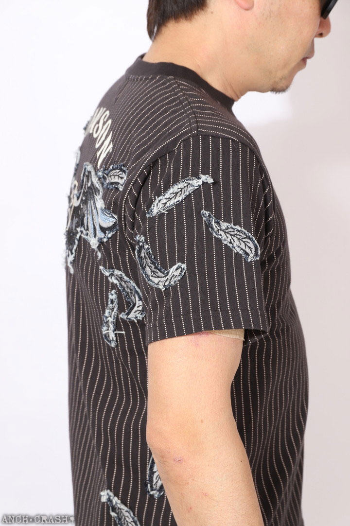 VANSON（バンソン） フェザー 半袖Tシャツ NVST-2514 刺繍 生地貼り