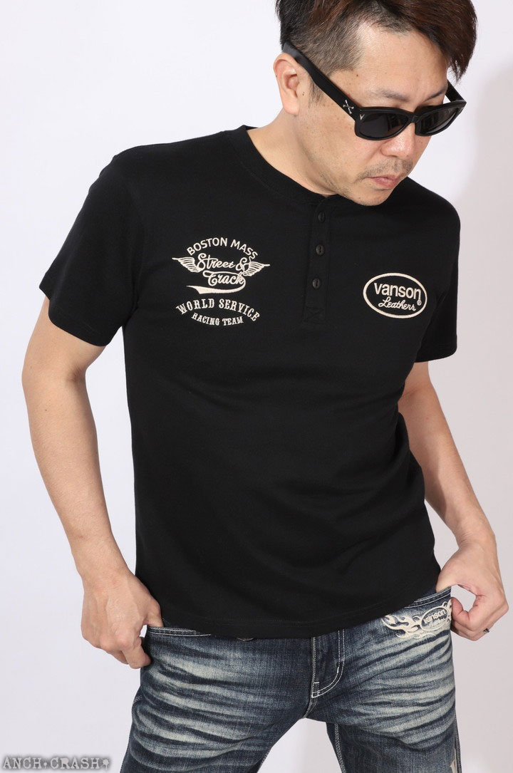VANSON（バンソン） ホィールウィング ヘンリーネック 半袖Tシャツ