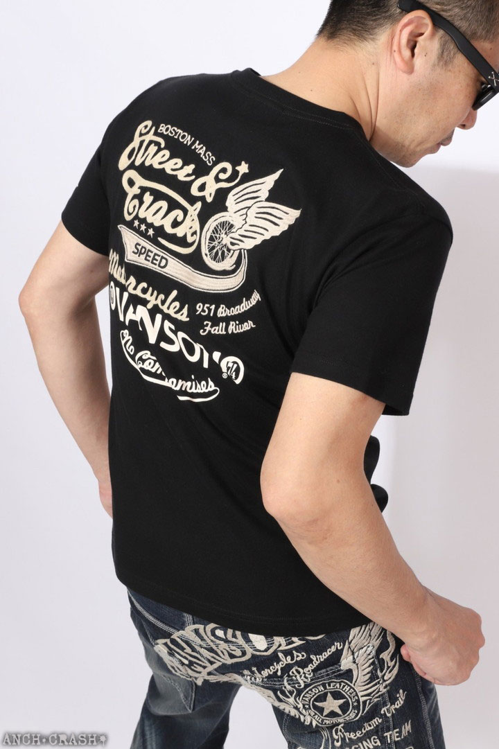 VANSON（バンソン） ホィールウィング ヘンリーネック 半袖Tシャツ