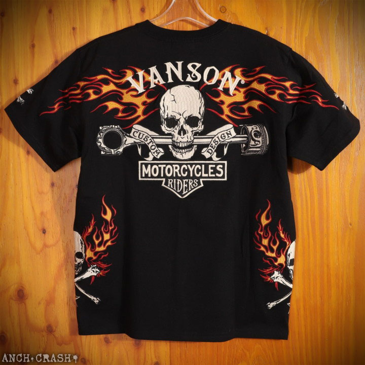 VANSON（バンソン） モーターサイクルスカル 半袖Tシャツ NVST-2617 