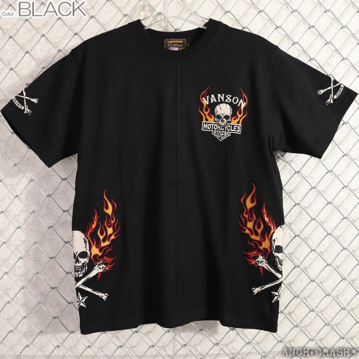 VANSON（バンソン） モーターサイクルスカル 半袖Tシャツ NVST-2617
