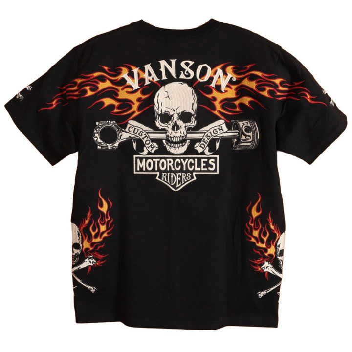 VANSON（バンソン） モーターサイクルスカル 半袖Tシャツ NVST-2617