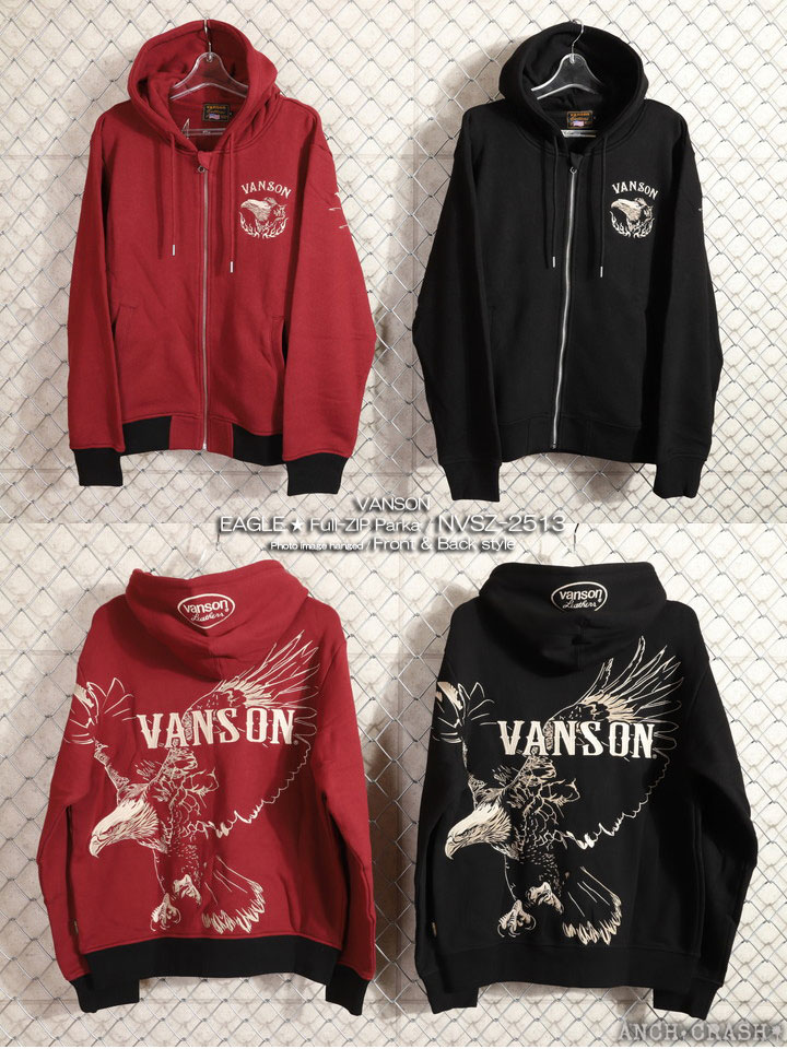 24h限定pMAX17倍!5/2pm23:59迄 VANSON イーグル フルZIP パーカー NVSZ-2513 バンソン 刺繍_3