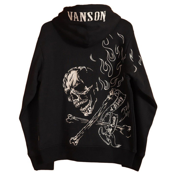 VANSON（バンソン） スカルボーン フルZIP パーカー NVSZ-2601 刺繍 