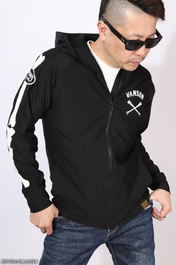ヤ*ャ様 VANSON ROUGH RIDERS ブラックフーディ　パーカー VANSON DRY RASH GUARD F/Z HOODIE バンソン ドライ ラッシュガード