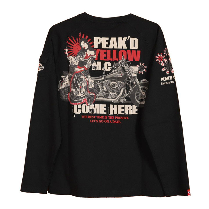 PEAK&apos;D YELLOW バイク ロンＴ PYLT-234 長袖 Tシャツ ロングTシャツ ピーク...