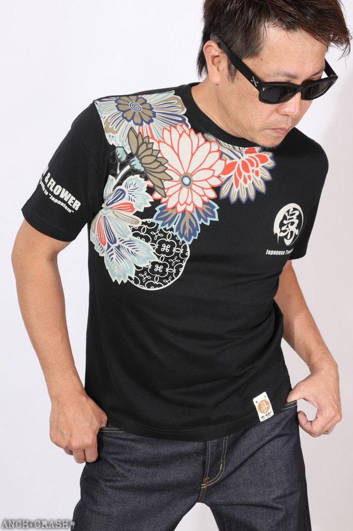 爆烈爛漫娘 花と江戸小紋 和柄 半袖 Tシャツ...の詳細画像1