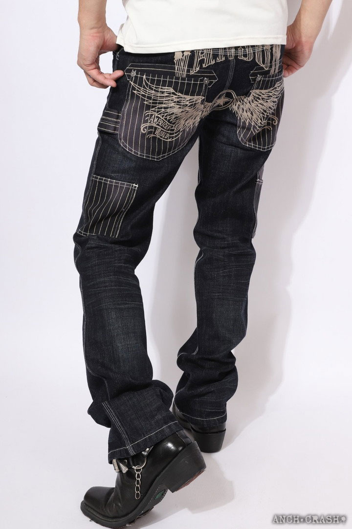 VANSON バンソン ウィングスター ロゴ刺繍 デニム ペインターパンツ(SP-B-34)インディゴ×ウォバッシュ VANSON（バンソン） 【年末年始も毎日出荷】VANSON ウィングスター