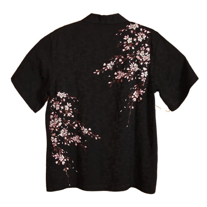 花旅楽団SCRIPT 枝垂れ桜 刺繍 和柄 レーヨン半袖シャツ SS-001 スクリプト