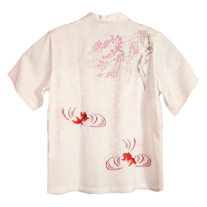 花旅楽団スクリプト 桜刺繍 レーヨン半袖シャツ Mサイズ ピンク 和柄 アロハ 花旅楽団スクリプト 桜刺繍 レーヨン半袖シャツ Mサイズ ピンク