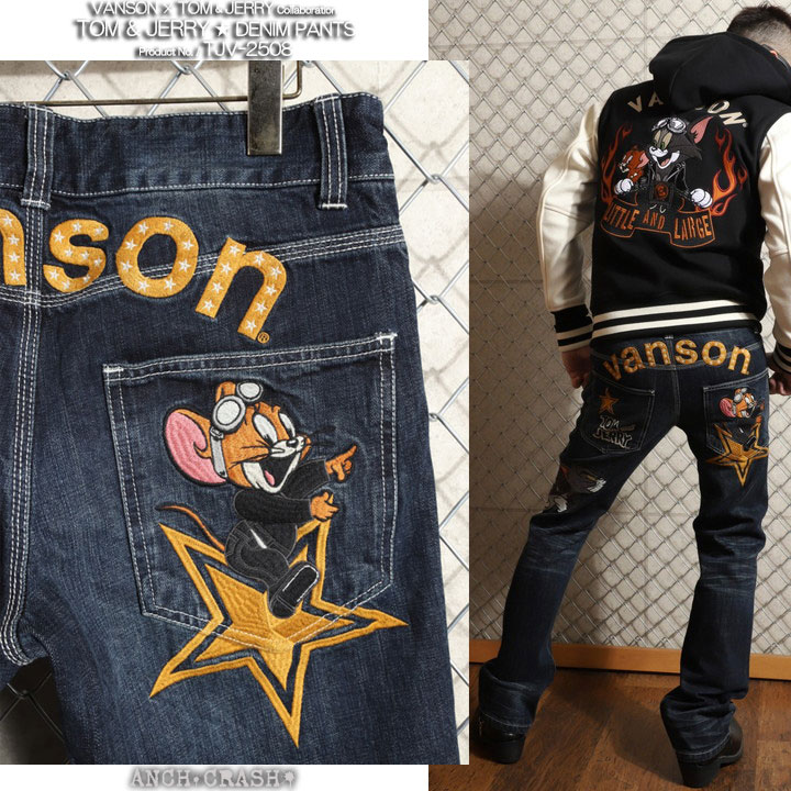VANSON トムとジェリー コラボ デニムパンツ TJV-2508 バンソン TOM AND JERRY 刺繍の画像