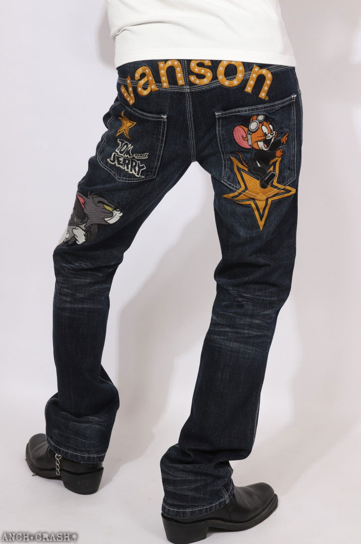 VANSON トムとジェリー コラボ デニムパンツ TJV-2508 バンソン TOM AND JERRY 刺繍の画像