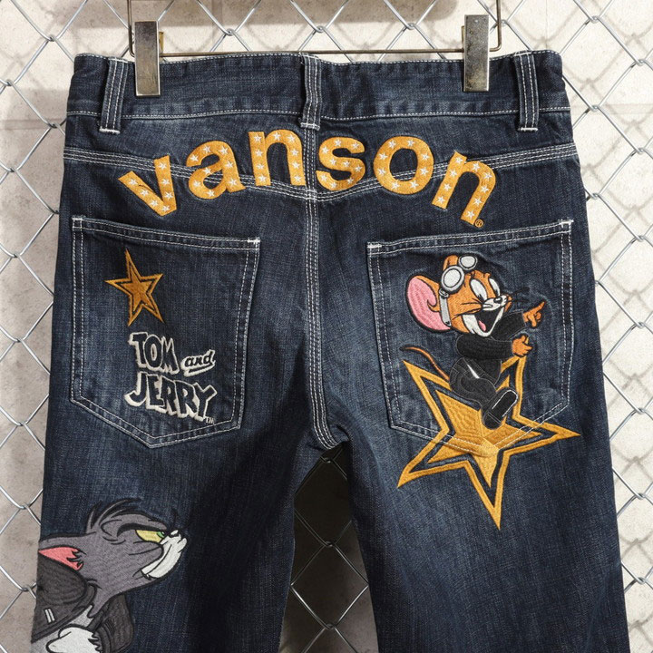 VANSON トムとジェリー コラボ デニムパンツ TJV-2508 バンソン TOM AND JERRY 刺繍の画像