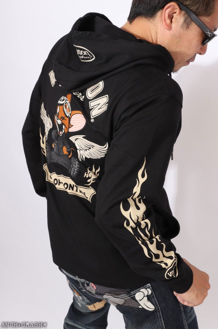 VANSON トムとジェリー コラボ ZIP パーカー (TJV-2528) 【送料無料】バンソン TOM AND JERRY 刺繍 VANSON（バンソン） トムとジェリー コラボ ZIP パーカー TJV-2528 TOM