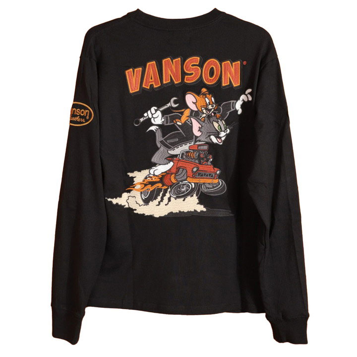 VANSON トムとジェリー コラボ ロンTEE (TJV-2531) 【送料無料】バンソン TOM AND JERRY 刺繍 ワッペン 長袖Tシャツ VANSON（バンソン） 24h限定P最大17倍!1/11pm23:59迄 トムとジェリー