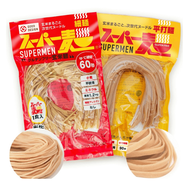 超早ゆで60秒★スーパー麺 玄米麺 米粉麺「細麺＋平打麺：100g×各7食 14食」 グルテンフリー パスタ 麺 焼きそば うどん ラーメン  無添加