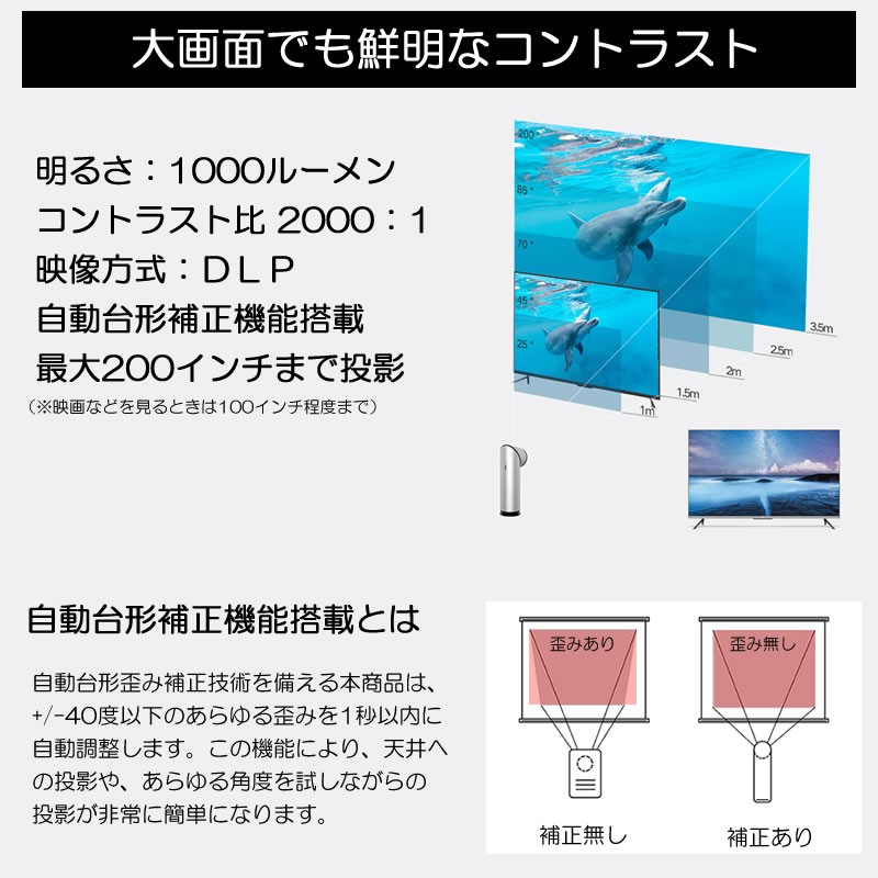 モバイル プロジェクター 小型 スマホ WiFi対応 高画質 DLP