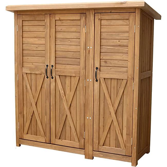 物置　木製物置　屋外用　組み立て式　天然木材　ホワイト　ガーデンファニチャー　ライトブラウン　木製大型収納庫（三つ扉）　KTDS1600　代引き不可