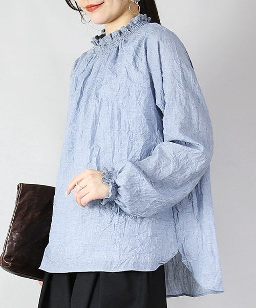 ブラウス レディース 長袖 白 黒 フリル ワイド トップス 体型カバー ゆったり 春 夏 重ね着 レイヤード 60代 50代 40代 30代 20代 おしゃれ | and it_ | 01