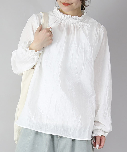 ブラウス レディース 長袖 白 黒 フリル ワイド トップス 体型カバー ゆったり 春 夏 重ね着 レイヤード 60代 50代 40代 30代 20代 おしゃれ | and it_ | 02