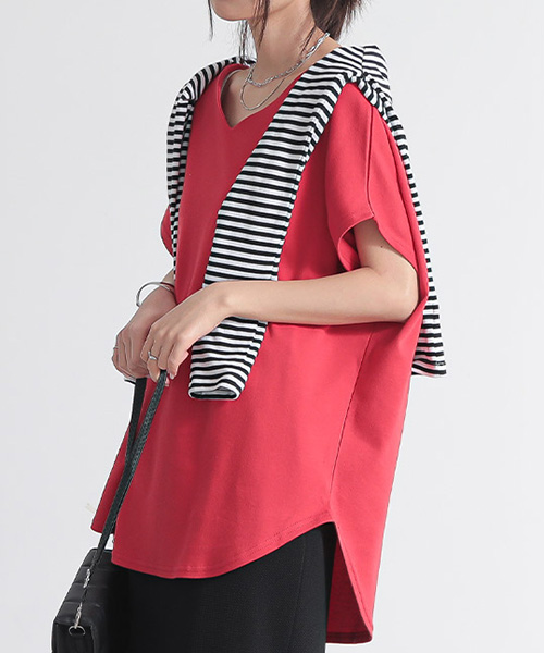 tシャツ 半袖 レディース カットソー 日本製 綿 体型カバ― 春夏 50代
