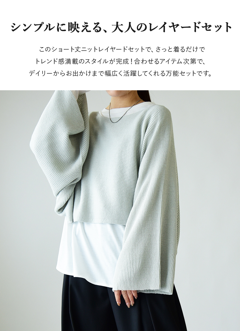 ニット レディース カットソー 2点セット トップス セーター 長袖 体型カバー 50代 40代 30代 20代 秋 冬 きれいめ ワイド アンサンブル 黒 AW, おしゃれ and it_ ニット レディース カットソー 2点セット トップス
