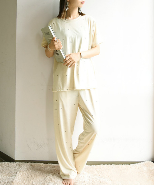 ルームウェア レディース 2点セット 代 30代 40代 おしゃれ ひんやり セットアップ トップス パジャマ パンツ ロング 半袖 夏 接触冷感 春 部屋着 超美品 夏