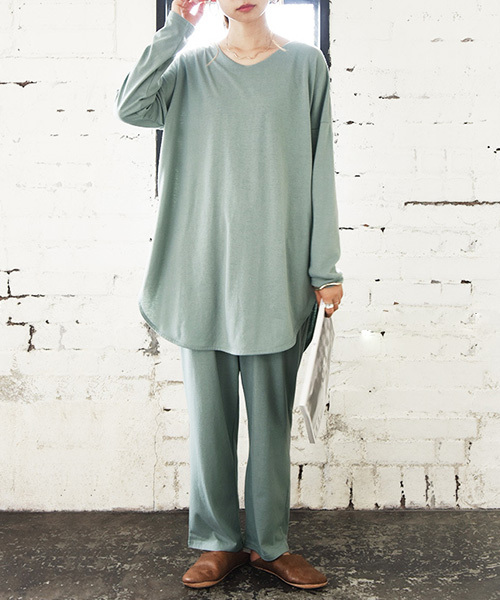ルームウェア レディース 長袖 定番キャンバス 秋 冬 おしゃれ 上下 パンツ カットソー トップス パジャマ 40代 チュニック 50代 ロング 部屋着 30代 代 春