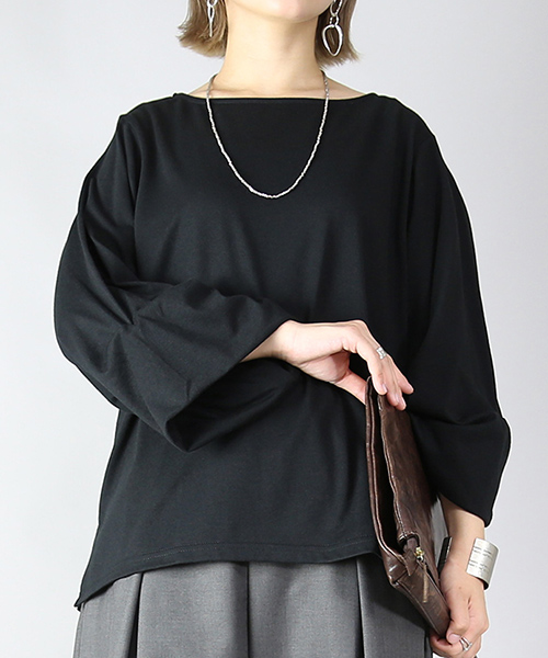 and it_（アンドイット） カットソー レディース 七分袖 黒 ボート